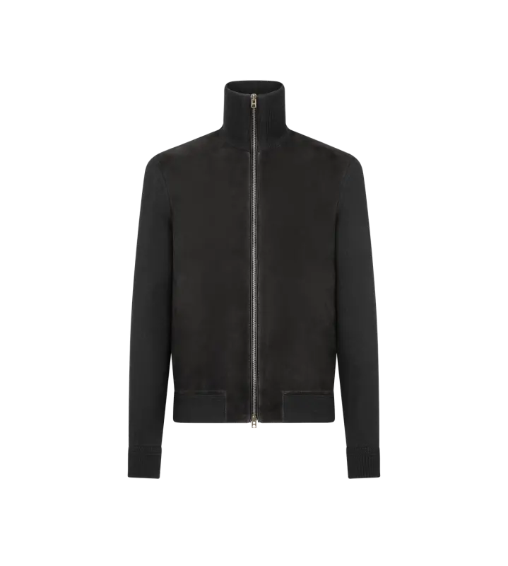 SUEDE FRONT MERINO FULL ZIP BLACK online